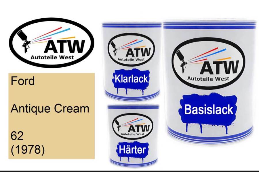 Ford, Antique Cream, 62 (1978): 1L Lackdose + 1L Klarlack + 500ml Härter - Set, von ATW Autoteile West.